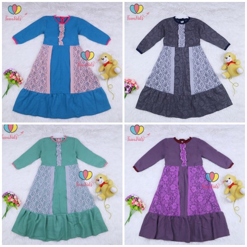 Gamis Hilya Anak 3-5 Tahun / Baju Ngaji Perempuan Lengan Panjang Dres Muslimah Cewek Brokat Murah