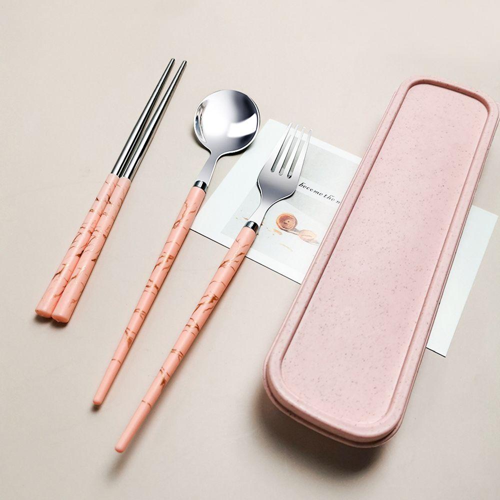 Top 3PCS/Set Alat Makan Set Travel Aksesoris Dapur Peralatan Makan Portable Reusable Camping Spoon Fork Chopsticks Set