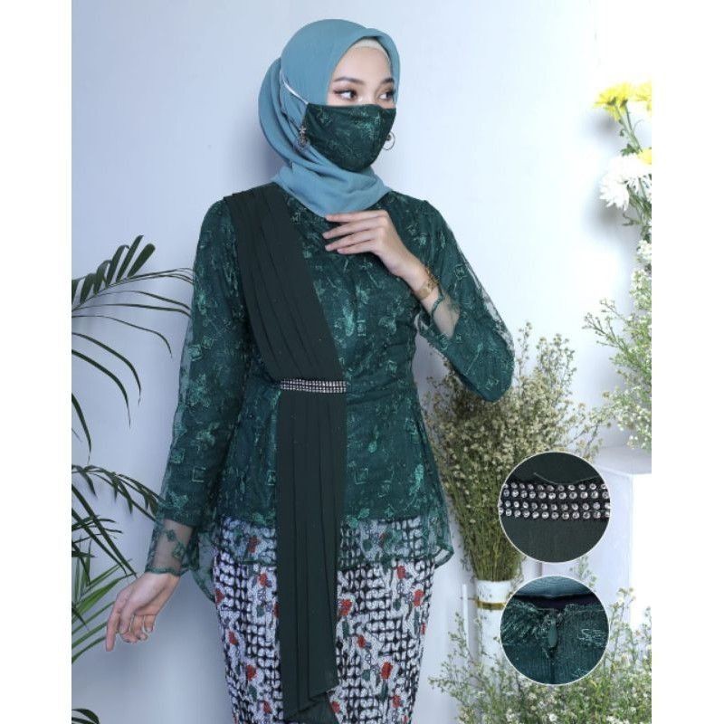 Melia kebaya - Atasan Kebaya Aurora Selendang / Kebaya Tulle Selendang / Navy / Coklat / Silver / Gold