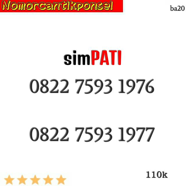 Nomor cantik simpati 0822 seri tahun 1976 1977 rapi #ba20