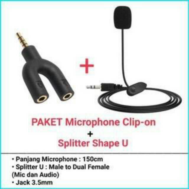 PAKET Microphone Clip On + Audio Splitter, murah dan berkualitas. Cocok untuk video blogger, youtube