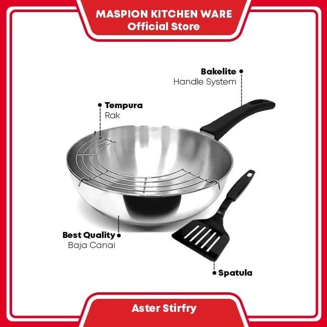 MASPION Wajan Stainles Panda Aster Stirfry 26 cm Tempura Rak