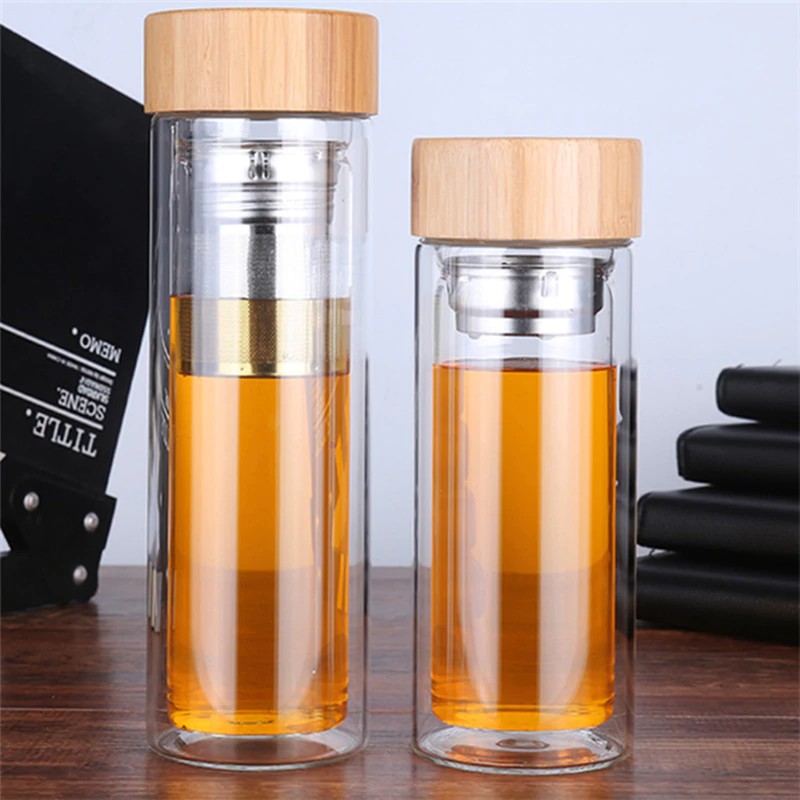 Tea Bottle Glass Bottled Water Bottle Infuser With Filter Strainer Borosilica Double Wall Drink