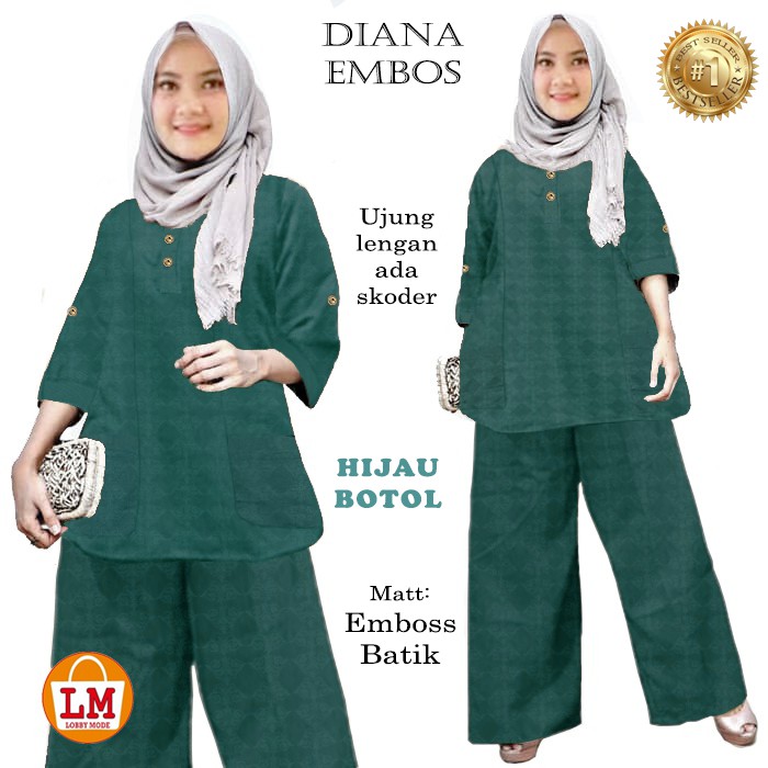 TERMURAH TERLARIS Setelan Baju &amp; Celana Wanita Muslim Set DIANA EMBOSS LMS 22652-22660 TERBARU