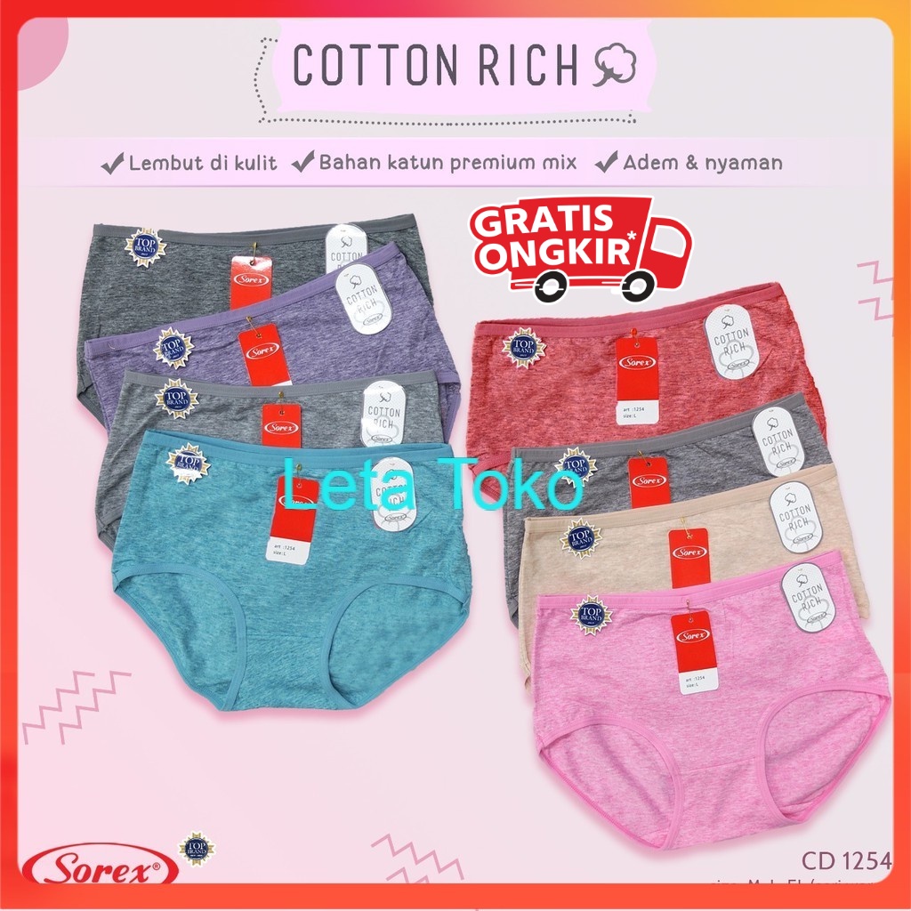 CD Sorex 1 Lusin Cotton Rich Celana Dalam Wanita Lusinan Polos Cewek Dewasa Katun Sexy Murah 1254 Le