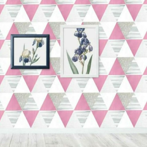 Wallpaper Dinding Motif Segitiga Pink Ukuran Panjang 10Meter x Lebar 45CM