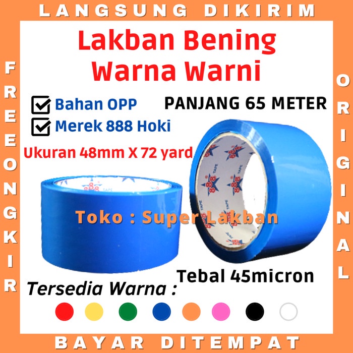 Lakban Warna Warni Bening 48mm x 72yard 65 Meter Ukuran Pasti Pas Berkualitas