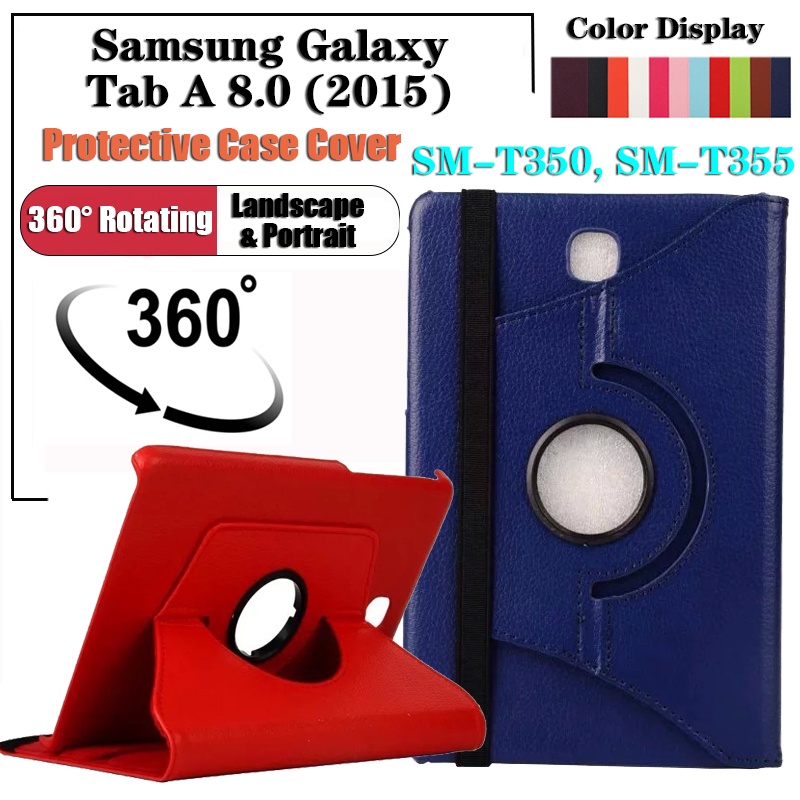 Casing Untuk Samsung Galaxy A 8.0 (2015) SM-T350 SM-T355 Fashion360° Rotating Stand Tablet Flip Leather Case Hard Penutup Pelindung PC