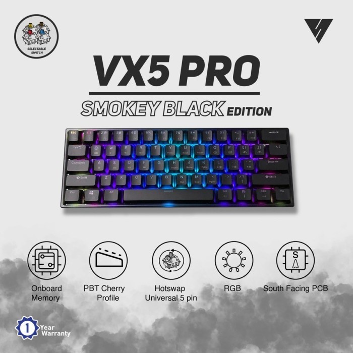 Vortex Series VX5 Pro Smokey RGB Hotswap - Mechanical Gaming Keyboard