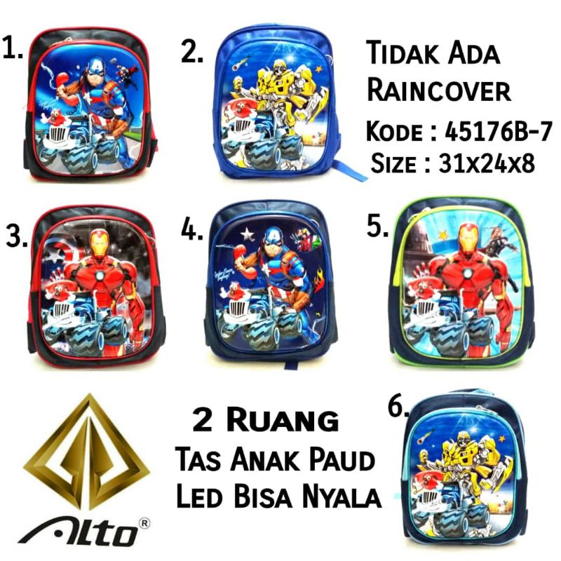 TAS RANSEL SEKOLAH ANAK COWOK PAUD KARAKTER ORIGINAL ALTO 45176B-7 LUCU  LED BISA NYALA TERBARU HARGA TERMURAH