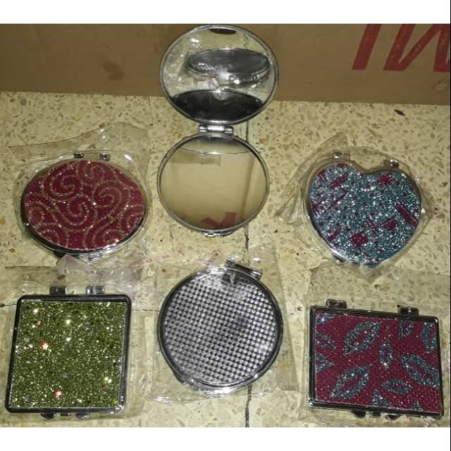

50pcs souvenir kaca gliter 2 sisi kemasan plastik