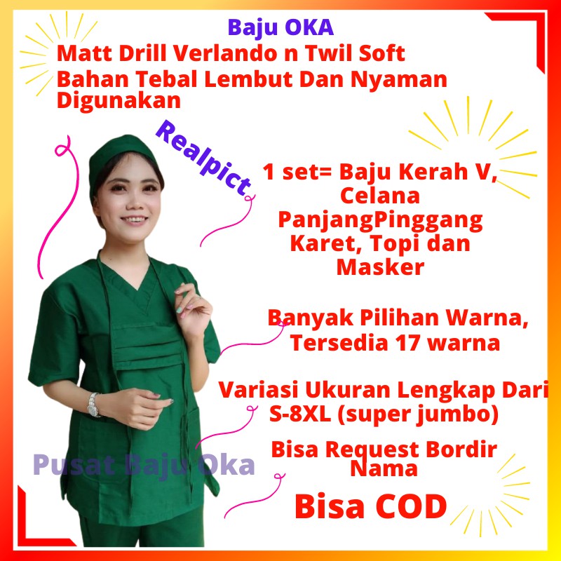 Baju OK OKA Petugas Medis Lengan Pendek Baju Jaga Perawat Baju Jaga Dokter Seragam OK Berkualitas