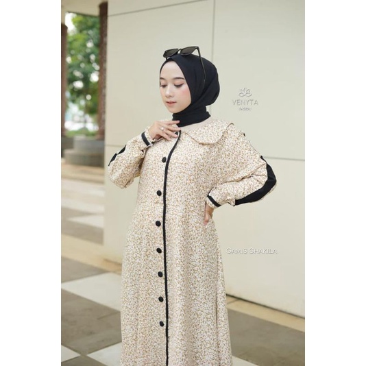 GAMIS/DRESS MOTIF FULL BUNGA SHAKILLA/TIFFANY by Venyta ORI