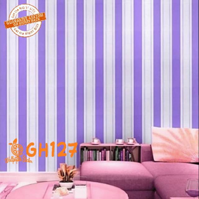 SALUR UNGU Garis Wallpaper stiker dinding motif purple Lilac 45 cm x 8 m stiker dinding kode GH127