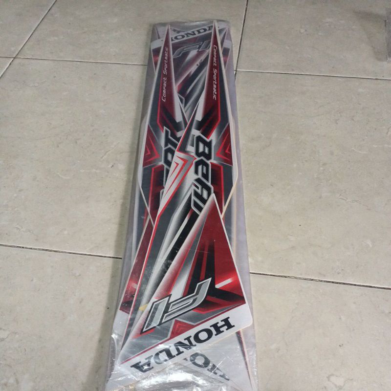 striping stiker les body Honda beat 2015 putih Lis merah bahan original