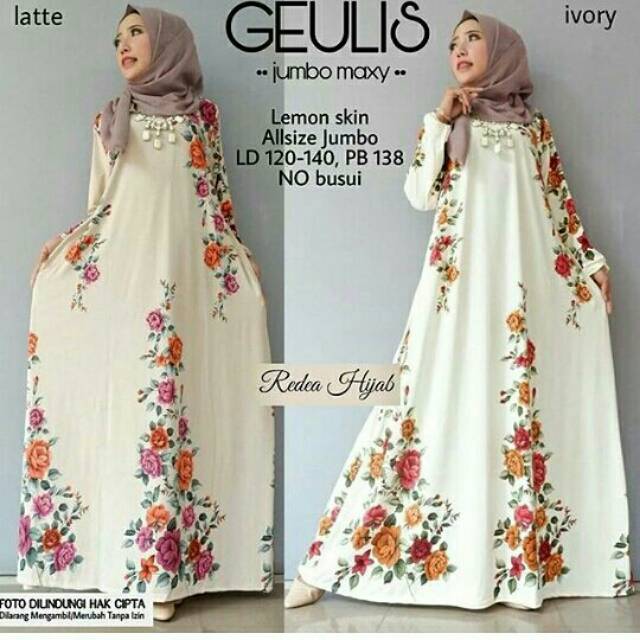 Gamis Muslim Jumbo Jersey Lemon Geulis / Maxi Dress Big Size XXXL flowy Murah