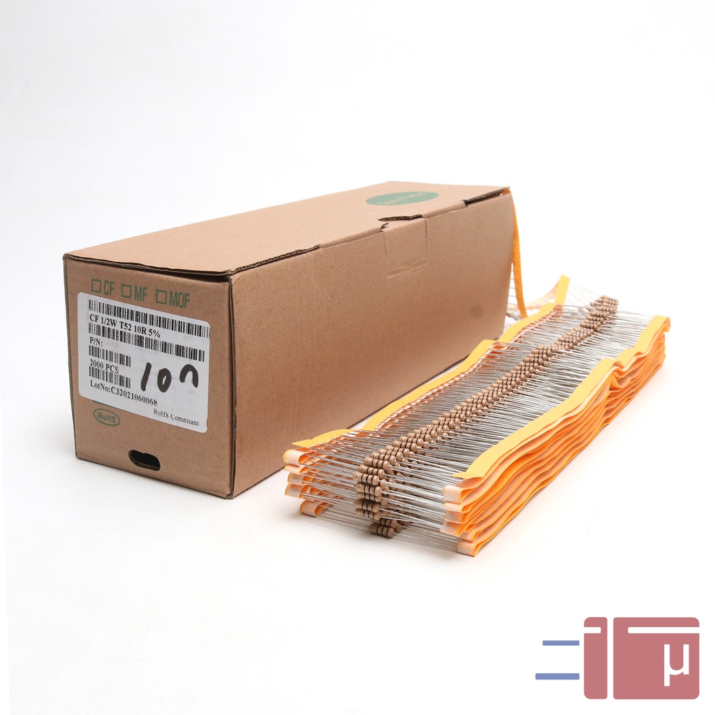 X10 Resistor 10R 10 Ohm 1/2W Karbon 5% Taiwan Kaki Tembaga