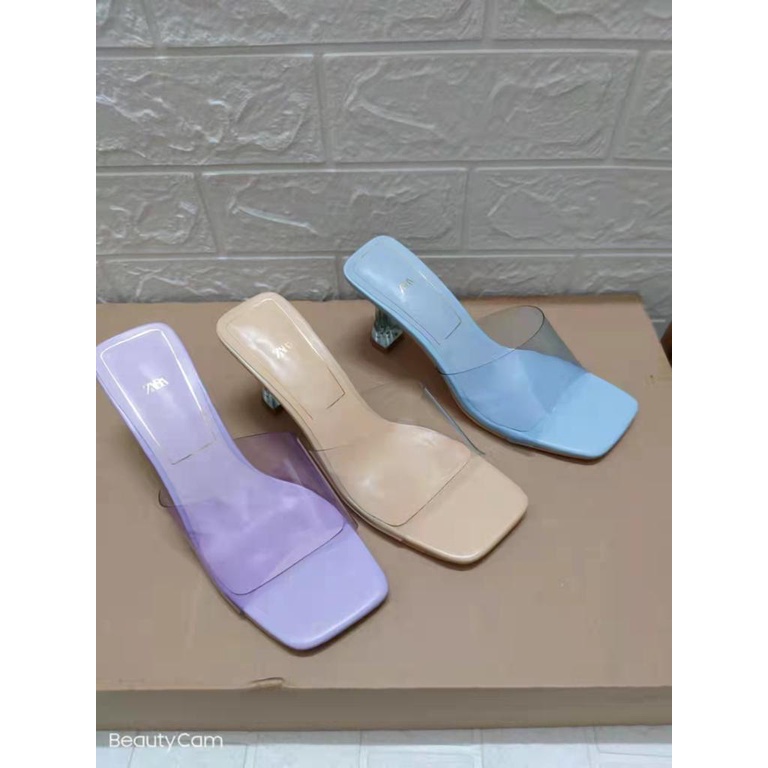 (LOLI-7238) FREE BUBBLE + DUS SEPATU WANITA GLASS HEEL TRANSPARAN SIZE 35-40