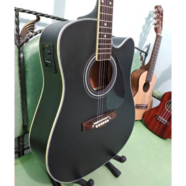 Gitar Akustik Elektrik Merk Ibanez Warna Hitam Doff Equalizer Tuner Trusrod String Murah