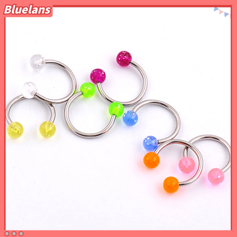 Bluelans 7Pcs 16G Stainless Steel Earring Nose Lip Nipple Circular Barbell Horseshoe Ring