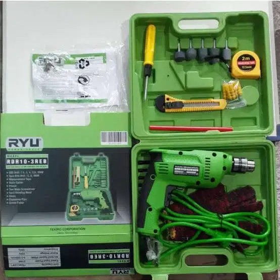 RYU Mesin Bor Tool Set Ukuran 10mm Bor Tangan Hand Drill RID10REB