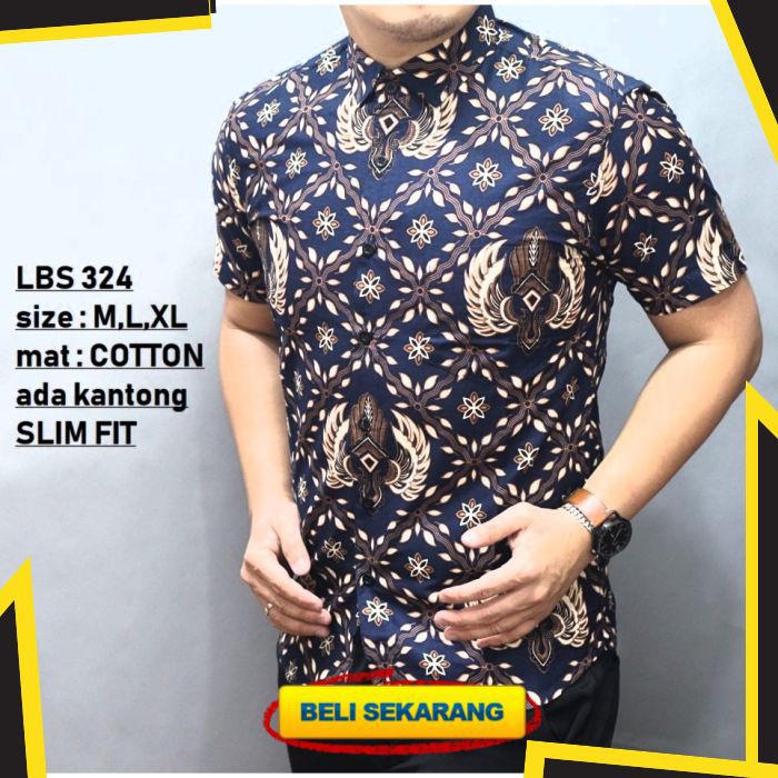 BAJU KEMEJA BATIK PRIA SLIM FIT LENGAN PENDEK KATUN HALUS LBS324