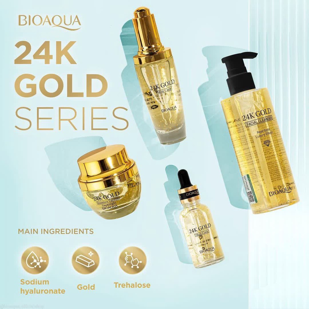 BIOAQUA 24K GOLD SKINCARE BODY WASH/FACIAL CLEANSER/ESSENCE CREAM/TONER/TRIAL KIT 24K GOLD BIOAQUA ORIGINAL BPOM APPROVED