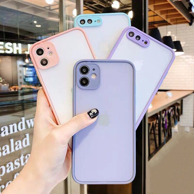 Hard Case Bahan Karet Silikon Matte Warna Kontras Untuk Iphone X Xs Max Xr 11 Pro Max 6 6s 7 8 Plus