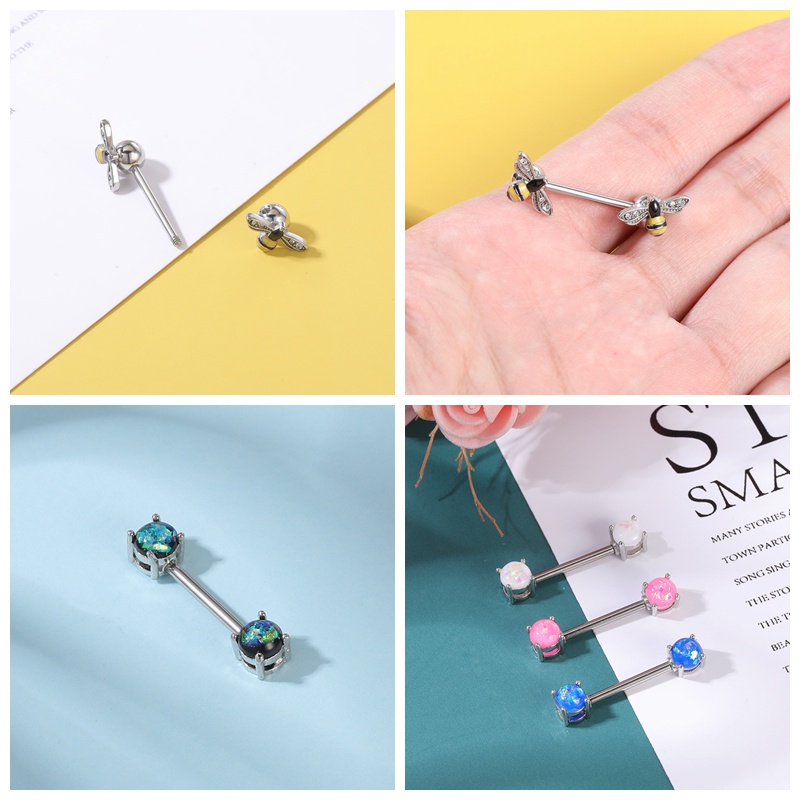 1pc Cincin Tindik Tubuh Desain Kucing / Kupu-Kupu / Lebah Bahan Stainless Steel