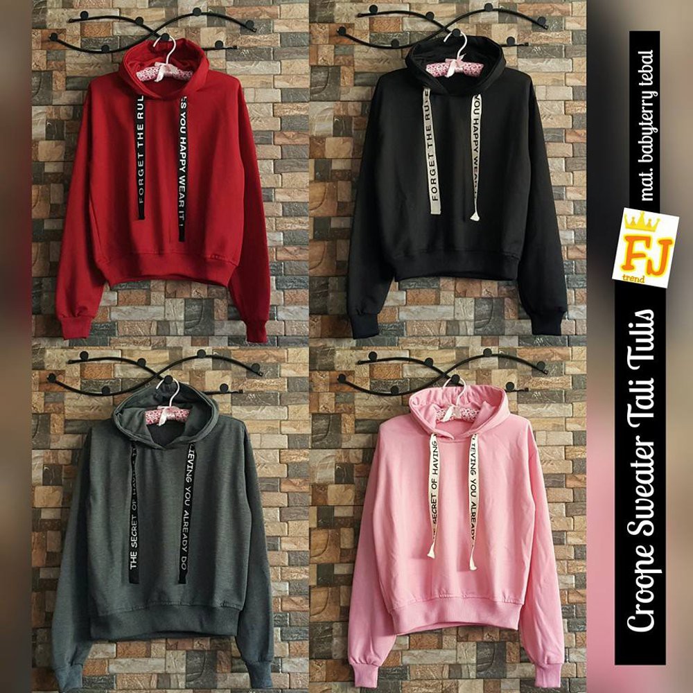 Sweater Wanita Crop Tali Tulis Jaket Wanita Jaket Lucu Jaket Murah