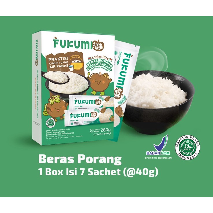 FUKUMI Beras Porang Box Sachet - Shirataki/Konjac Rice beras diet / beras rendah kalori