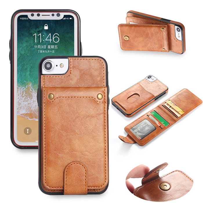 Casing Iphone 8 Wallet Case Flip Cover 5 Card Slots TPU Soft Case R