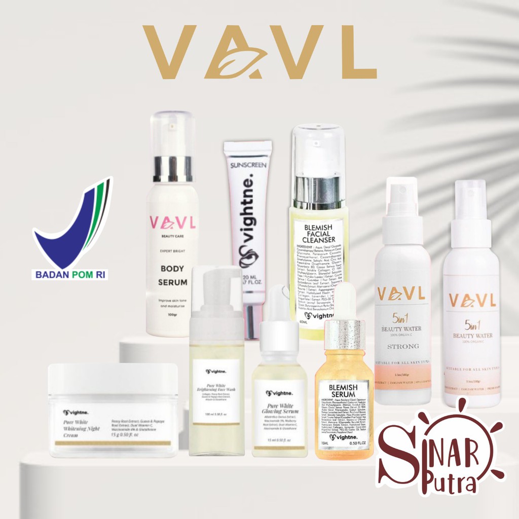 Vavl Skincare Beauty Water Spray / Blemish Facial Serum / Face Wash Cleanser / Vightne Sunscreen