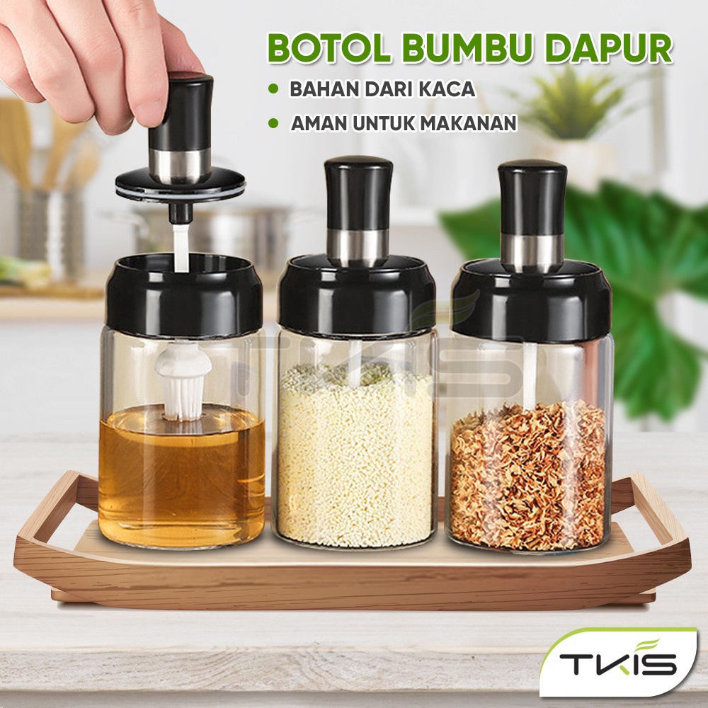 Tempat Bumbu Dapur Toples Wadah Kaca Bumbu Masak Botol Minyak Garam