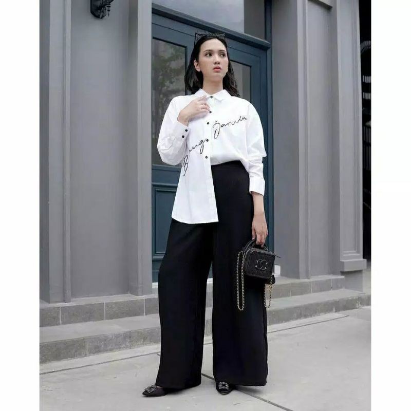 WHITE LOGO SEQUIN SHIRT SIZE S - BENANG JARUM