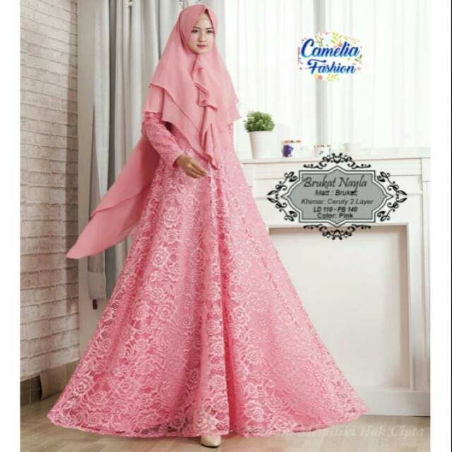 Brukat Premium Syari Khimar Ceruty 2 Layer Ori Camelia