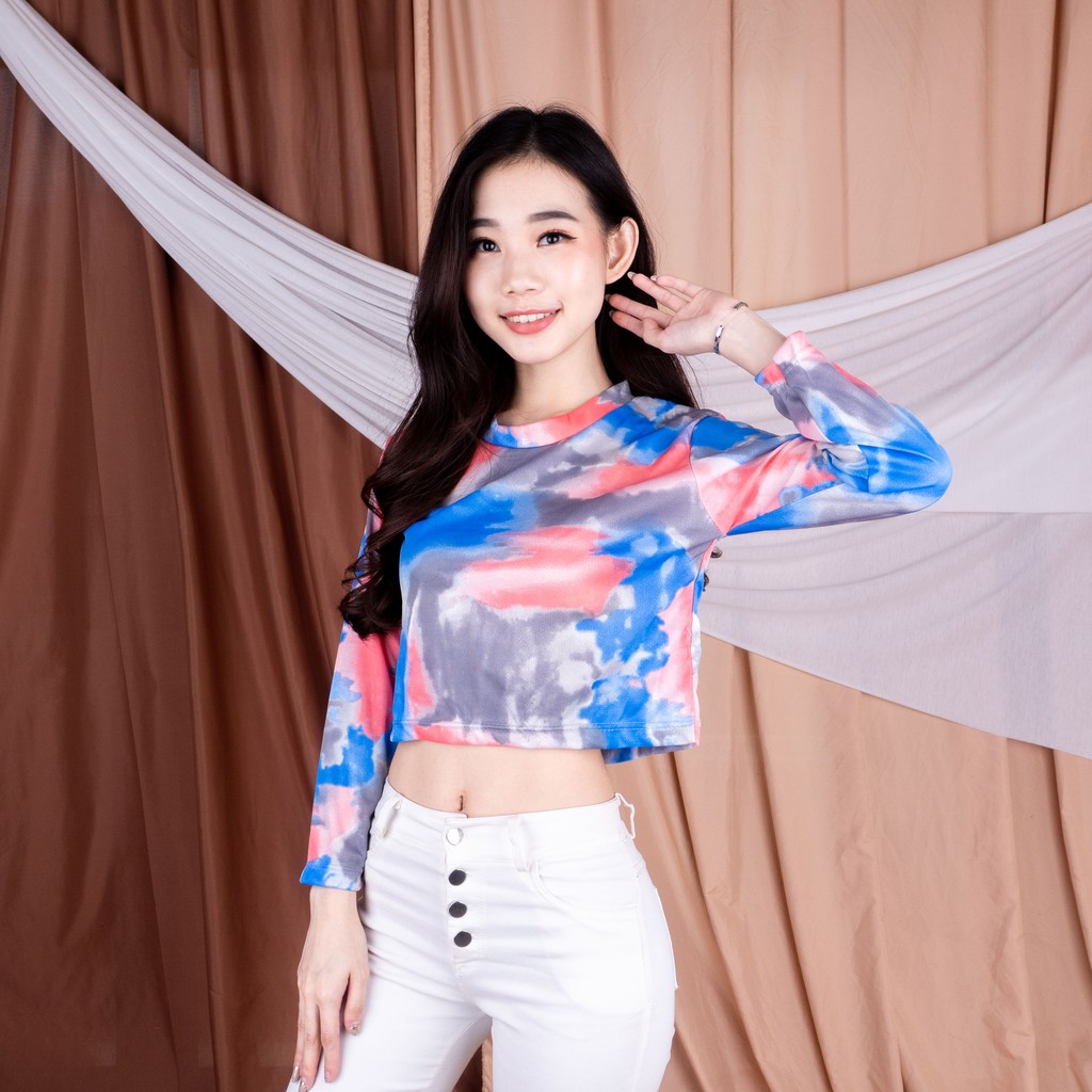 VS - CROP JESSI LONGSLEEVE TIE DYE PATTERN | T-SHIRT WANITA CROP KEKINIAN SALE