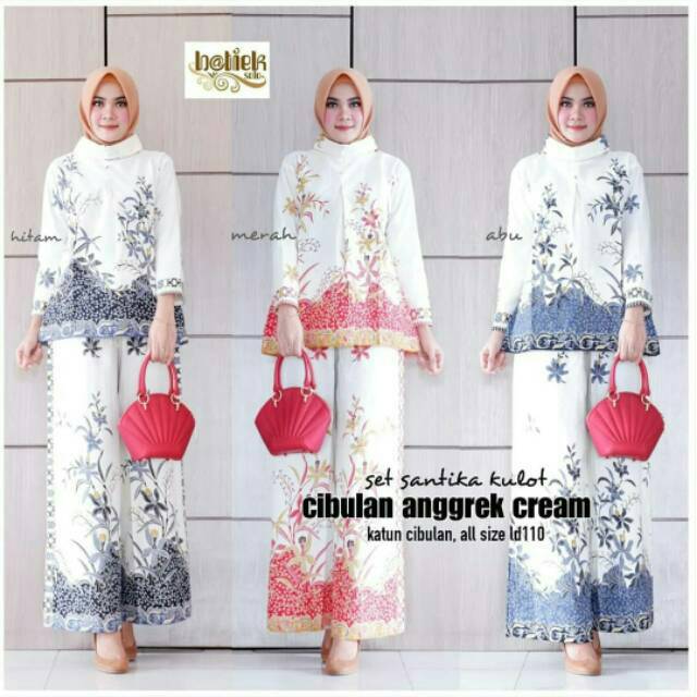 SETELAN BATIK BLOUSE & KULOT ANGGREK KREM ( S, M, L, XL, XXL ,XXXL,4L)