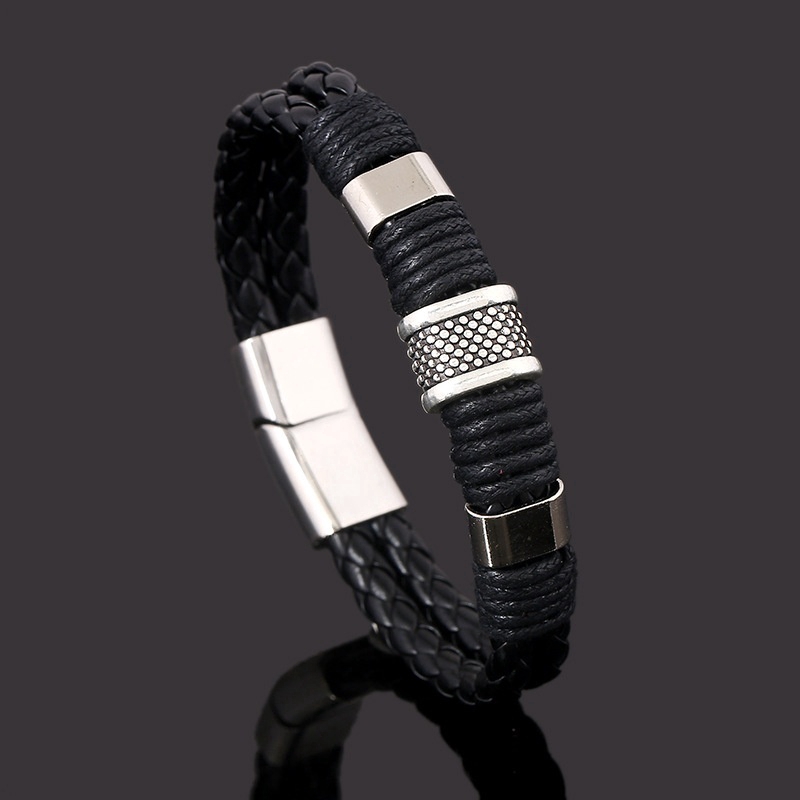 Gelang Strap Kepang Bahan Kulit Ada 2 Warna Gaya Punk Untuk Pria 2018