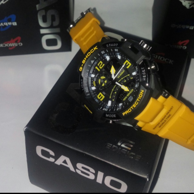 Jam tangan pria Casio G-Shock GA1000 tali kuning KWS