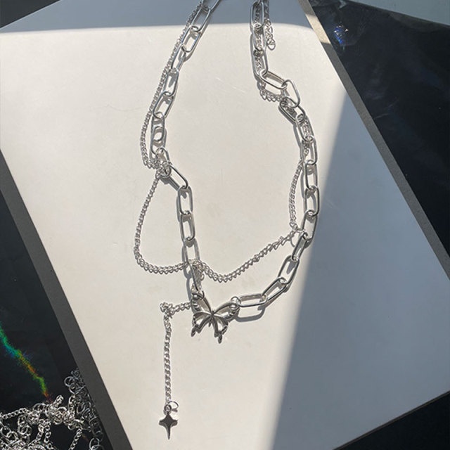 Y2k Kalung Choker Silver Liontin Hatikupukupu Hias Mutiara Untuk Wanita