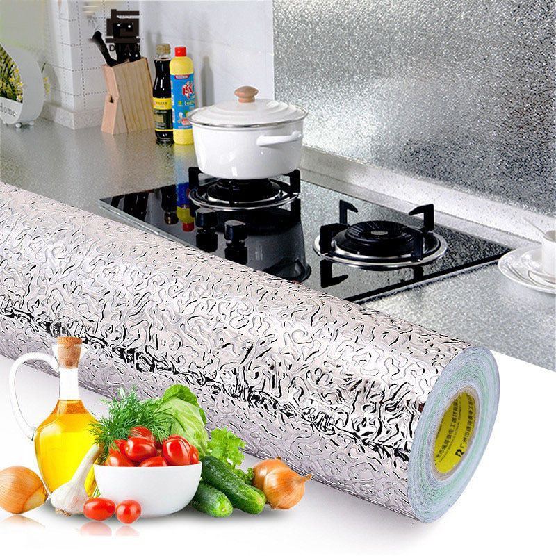 Wallpaper Meja Dinding Dapur Anti Minyak  Aluminium Foil Anti Minyak Waterproof Sticker 100cm x 60cm