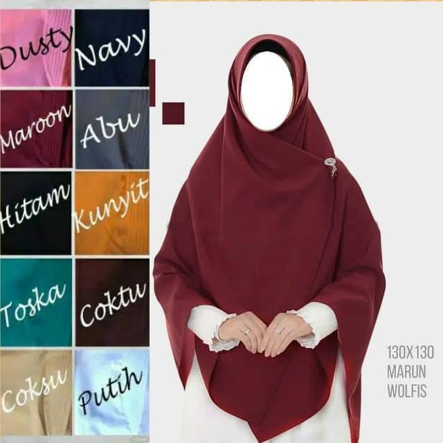 Alny Hijab - Jilbab/hijab segiempat wolfis 130x130/ square wolfis polos/ segi empat syar'i