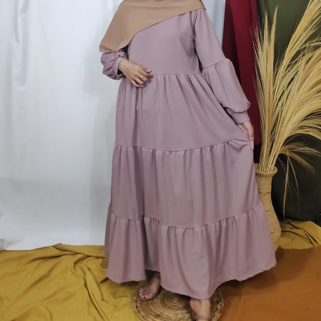 Gamis Wanita Lengan Panjang Fashion Muslim Devi Fit  L-XL Lingkar Dada 100cm Panjang 130cm-DEVI MauvePink