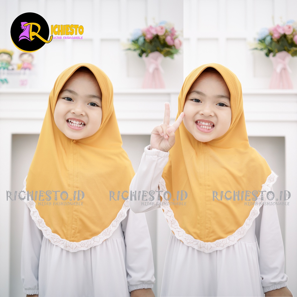 Jilbab Anak Perempuan ALISA PET Renda/ Hijab Anak Instan/ Kerudung Anak Murah/ Jilbab Bayi Lucu/ Hijab Bayi Newborn/ Kerudung Bayi Perempuan