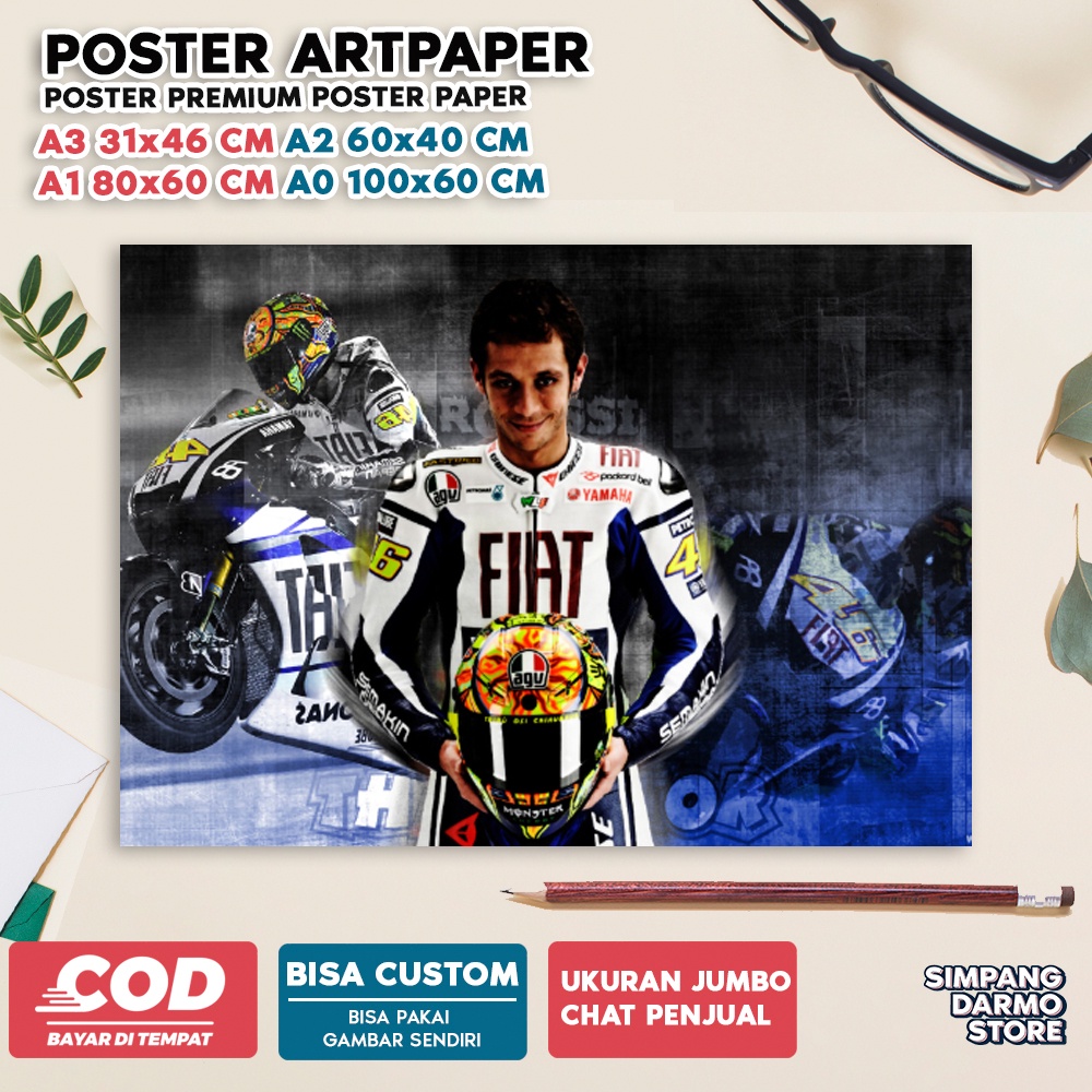 TOKO POSTER DARMO STORE Poster Valentino Rossi VR46 Moto GP Pembalap Legendaris MotoGP Mandalika Paj