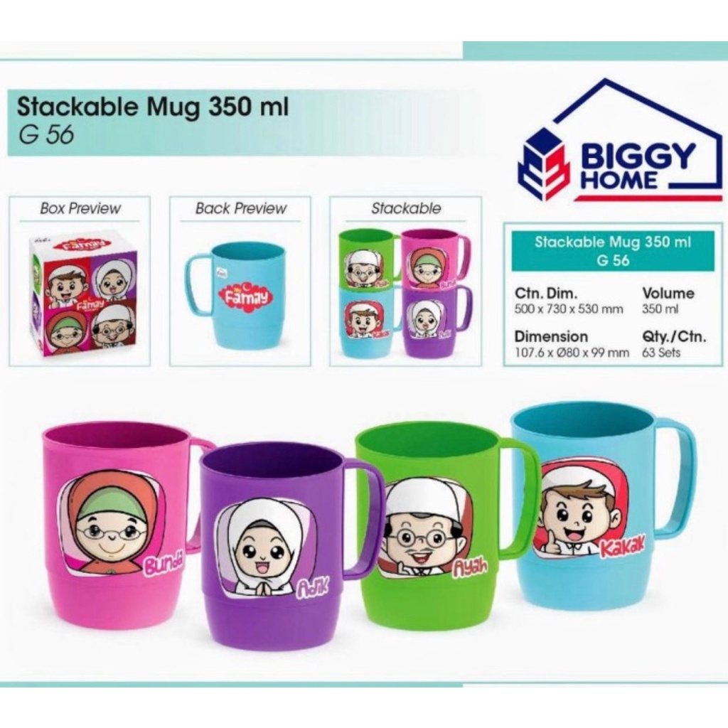 GELAS KARAKTER FAMILY SET 4 PCS / BIGGY GELAS SET MUG FAMILY 4 IN 1 VD