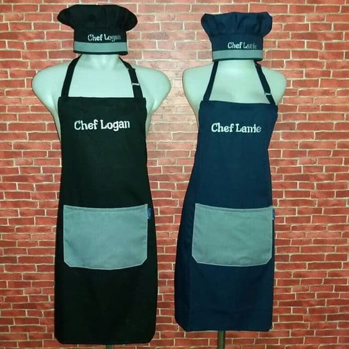 Celemek Apron Masak Couplle Celemek Cuztom Unisex