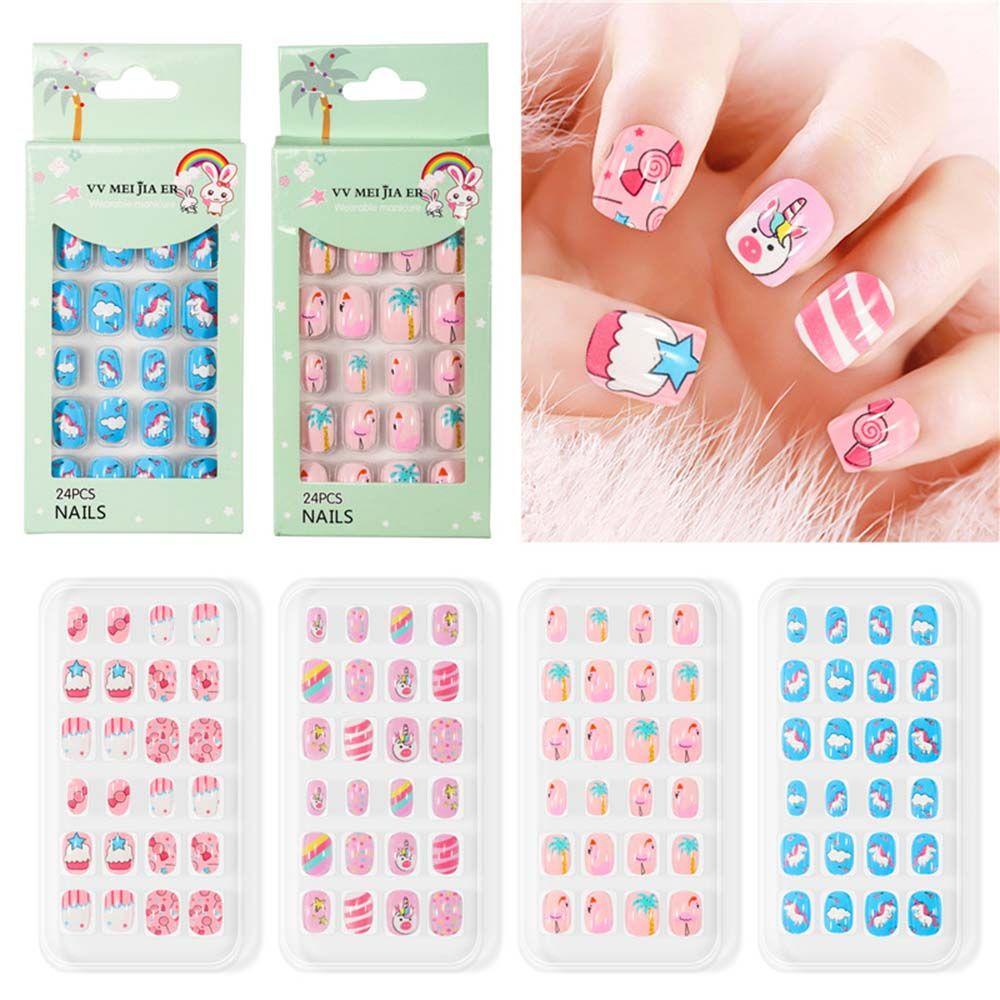 Agustina Anak Kuku Palsu Indah Alat Manicure Kartun Perekat Belakang DIY Nail Art