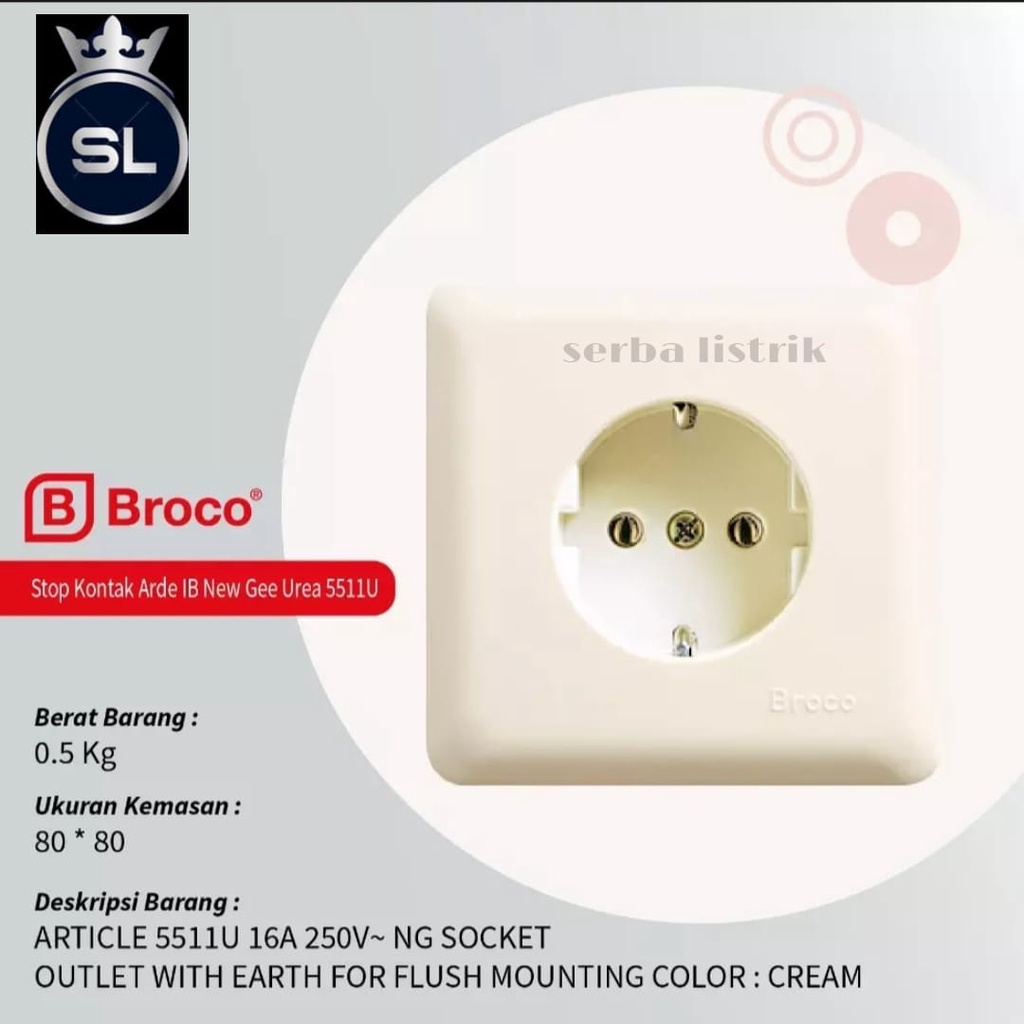 STOP KONTAK ARDE BROCO CREAM INBOW 5511 NEW GEE SOCKET OUTLET